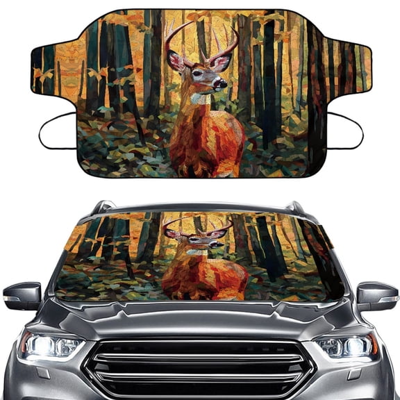 FOR U DESIGNS Deer Forest Pattern Car Windshield Snow Ice Cover Windshield Snow Ice Cover Used for Snow Protection, Rain and Sun, Winter Car Accessories Fits for Most Vehicler SUV Van