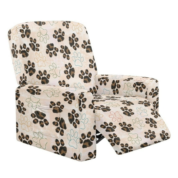 FOR U DESIGNS Dog Paw Leopard Print Recliner Chair Covers 4-Pieces Stretch Recliner Couch Covers Comfortable Sofa Couch Cover Furniture Protector Home Decor Accessories