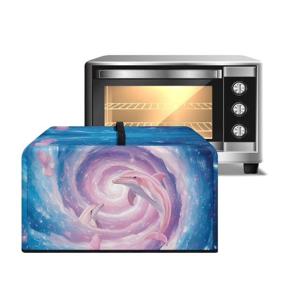FOR U DESIGNS Dolphin Flower Pattern Microwave Oven Dust Cover Dustproof Microwave Dust Covers Cloth Uv Protection Kitchen Appliance Covers Protector with Top Handle-S