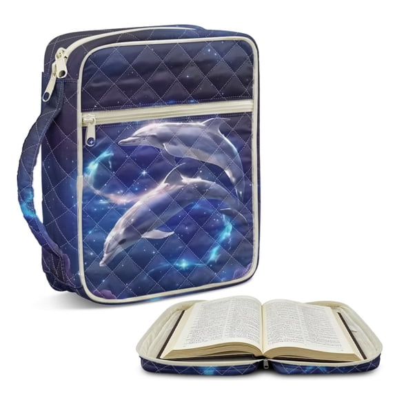 FOR U DESIGNS Dolphin Pattern Bible Cover Case with Handle Quilted Protective Church Organizer Holder Bag Christian Bible Accessories for Bible Study/Daily Use