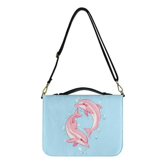 FOR U DESIGNS Dolphins Bible Case Bag Portable Bible Cases for Girls Kids Size Large Easy to Clean Bag Bible Protective with Handle Leather Bible Cover Case for Women Bible Accessories