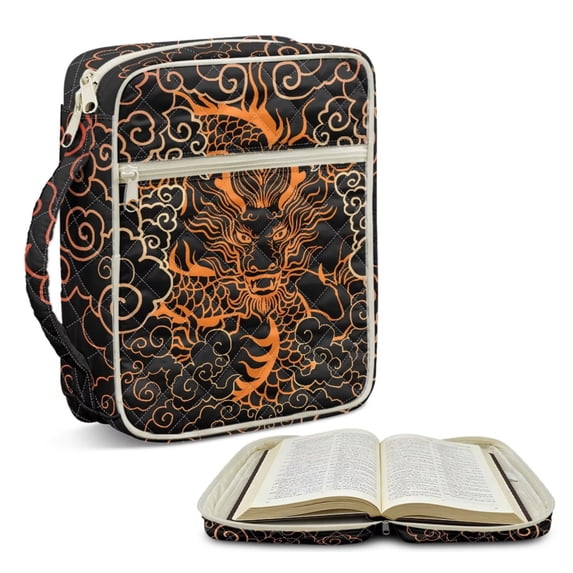 FOR U DESIGNS Dragon Print Bible Cover with Handle Large Capacity Bible Carrier Tote Bag Quilted Bible Carrying Case Cover Christian Bible Accessories Gifts