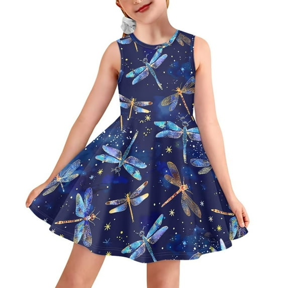 FOR U DESIGNS Dragonfly Princess Dresses for Toddler Girls Daily Life Vacation Tour Twirl Swing Sundress Birthday Gifts Stretchy Kids A Line Midi Dress Size 9-10