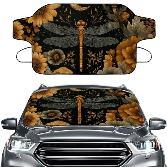 FOR U DESIGNS Dragonfly Sunflower Pattern All Weather Car Windshield Cover for Ice and Snow, Auto Windshield Frost Cover Front Window Automotive Covers Universal Fit for Truck SUV Sedan
