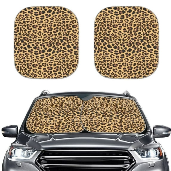 FOR U DESIGNS Easy to Install Car Sun Shade for SUV Automobile Truck Van Leopard Print Car Windshield Shades Set of 2 Universal Fit Car Accessories Keep Your Vehicle Cool