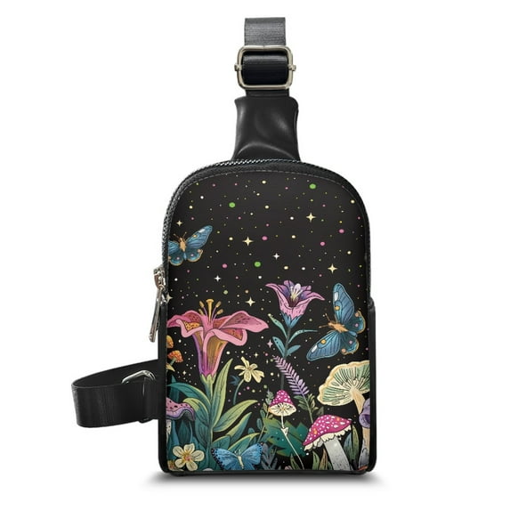 FOR U DESIGNS Floral Sling Bag for Women Small Butterfly Chest Bag Butterfly Crossbody Bags Aesthetic Belt Bag PU Leather Fanny Pack with Adjustable Shoulder Strap Womens Waist Bag