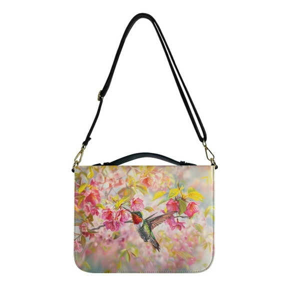 FOR U DESIGNS Flower Hummingbird Bible Cover Leather Men Waterproof Bible Cover Case with Shoulder Strap Bible Case Carrying Book Cases Size L for Most Bible Study Religious
