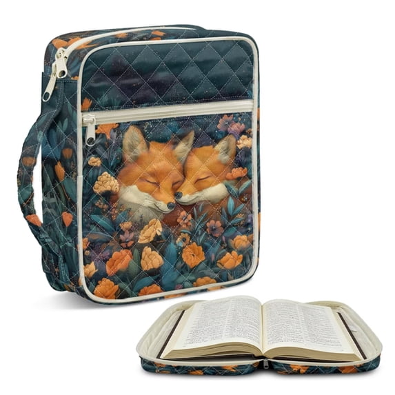 FOR U DESIGNS Fox Flower Print Bible Cover for Women Men Lightweight Bible Carrier Tote Bag Large Capacity Protective Church Organizer Holder Bag with Handle