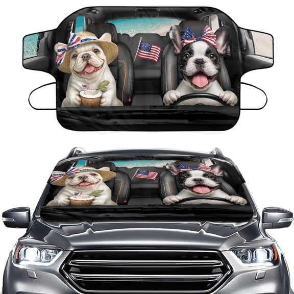 FOR U DESIGNS French Bulldog Pattern Car Windshield Snow Cover, Car Windshield Cover for Ice and Snow, Automotive Windshield Frost Cover Suitable for Most Vehicle, SUV, Van