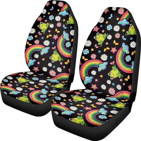 FOR U DESIGNS Frog Daisy Rainbow Print 2 Pack Car Seat Cover Elastic Automotive Seat Cushion for Women Men Replacement Vehicle Interior Decoration Fit for Cars SUV Truck Sedan