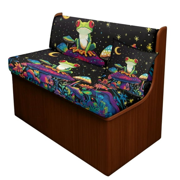 FOR U DESIGNS Frog Mushroom Moon Star Print 3 Pcs RV Dinette Cushion Covers Comfortable Replacement Camper Cushion Slipcover Furniture Protector 1 Backrest Cover 1 Bench Cover and 1 Pillowcase
