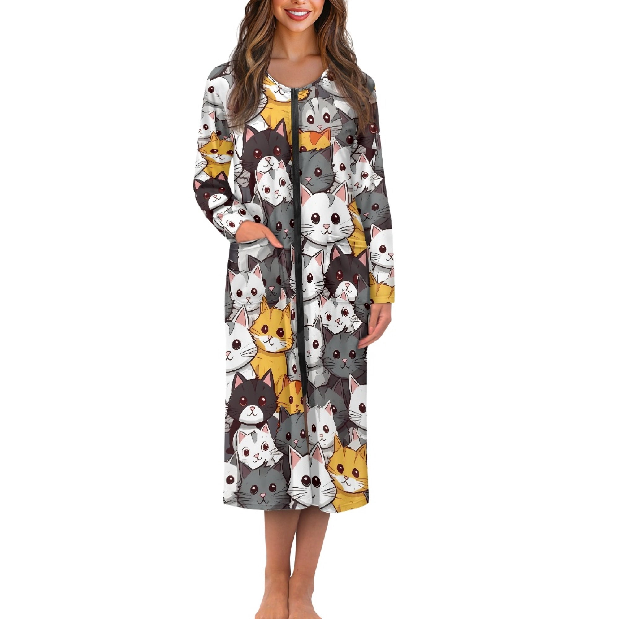 FOR U DESIGNS Funny Cat Print Womens Nightgown Soft House Dresses for ...