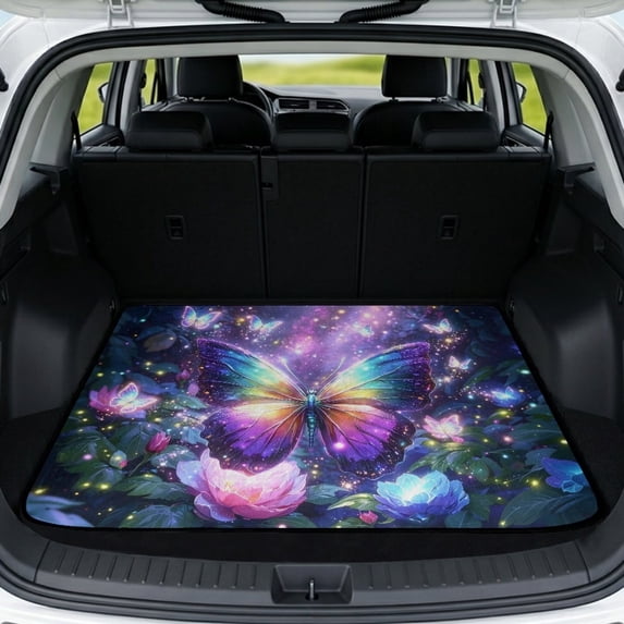FOR U DESIGNS Galaxy Butterfly Flower Print Cargo Liner All Weather Trunk Protection for Dogs Cats Vacuum Cleanable Trunk Liner Non-Slip Durable Cargo Mat for SUV Truck Sedan