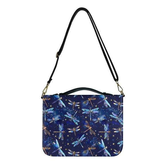 FOR U DESIGNS Galaxy Dragonfly Bible Cover Leather Size Large Stylish Bible Cover Case for Women with Shoulder Strap Bag Bible Protective with Handle and Zipper Bible Tote Bag