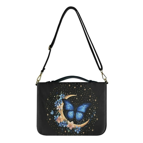 FOR U DESIGNS Galaxy Moon Bible Case Bag Butterfly Flower Bible Bags for Women Tote Size X-Large Aesthetic PU Leather Bible Carrying Cases with Zipper Bible Cover case for Lady and Men