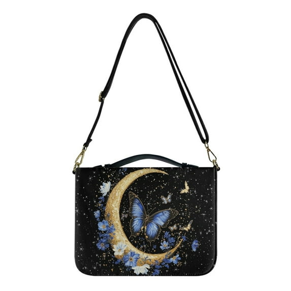 FOR U DESIGNS Galaxy Moon Bible Cover for Women Butterfly Floral PU Bible Study Tote Bag Waterproof Bible Bag for Bible Lover Size M Easy to Clean Bag Book Carrying Case