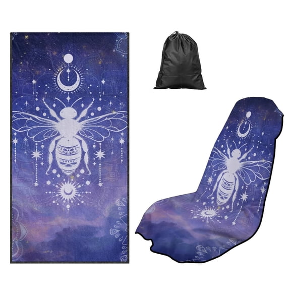 FOR U DESIGNS Galaxy Moon Sun Bee Print Washable Car Seat Towel Cover for Front Seats, Auto Seat Cushion with Storage Bag, Multi-Functional Towel for Gym, Running, Swimming, 2 Pack