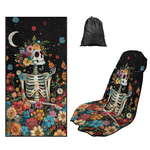 FOR U DESIGNS Galaxy Skull Skeleton Floral Print Car Seat Cover Towel Seat Covers Universal Car Accessories Seat Protector for SUV Trucks, Portable Running Towel for Gym Outdoor