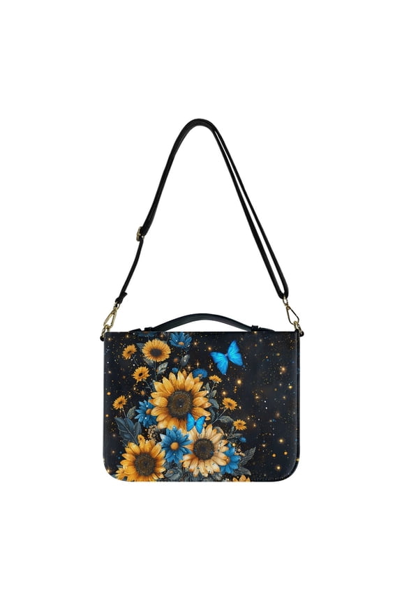 FOR U DESIGNS Galaxy Sunflower Bible Cover for Women Butterfly Leather Personalized Book Organizer Bag Size M Reusable Bible Case with Bookmark for Girls for Bible Study Religious