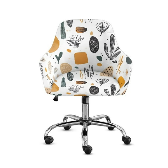 FOR U DESIGNS Geometry Leaf Print Dining Chair Slipcovers with Arms, Waterproof Criss Cross Chairs Cover, Vanity Chair Protector, Mid Back Wide Seat Accent Chairs Covers