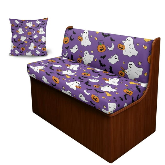 FOR U DESIGNS Ghost Bat Pumpkin Lantern Pattern 3 Pcs RV Dinette Cushion Covers Washable Camper Cushion Slipcover Stretch RV Seat Covers Pillow Case Halloween Decor for Travel Trailer Couch