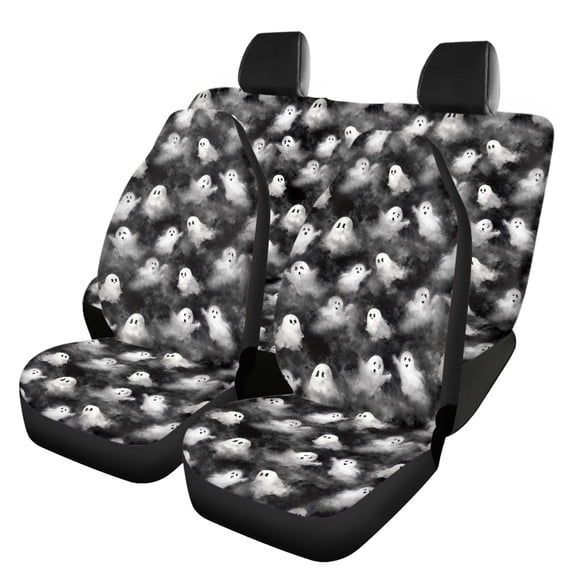 FOR U DESIGNS Ghost Print Automotive Seat Cover Stretch Front Seats and Rear Bench Seat Wear-Resistan Split Bench Compatible Car Interior Covers, Pack of 4