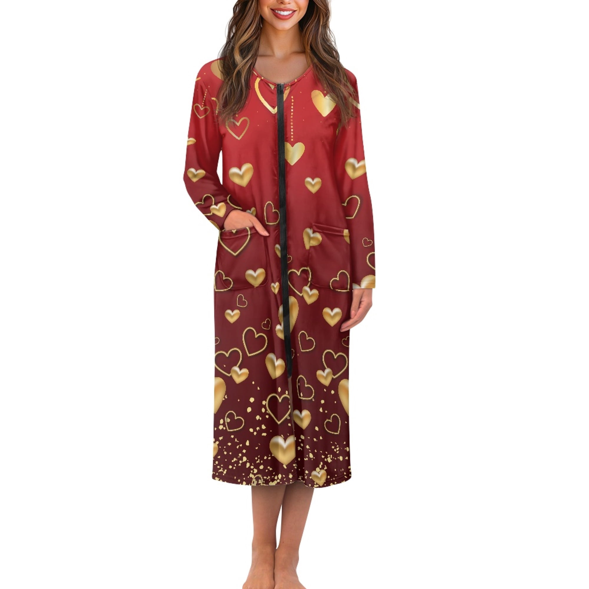 Ofmcap Robe Design FOR U DESIGNS Gold Heart Pattern House Dresses for Woman Comfortable ...