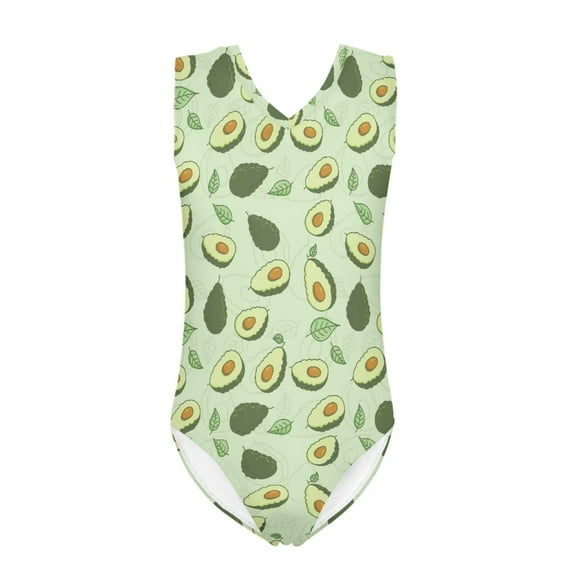 FOR U DESIGNS Green Girls Swimsuit One Piece Size 7-8 Years Avocado Leaf Kids Beach Bathing Suit Quick Dry Sleeveless Beach Wear Casual V-Neck Swimwear