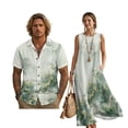 thumbnail image 1 of FOR U DESIGNS Green Tree Floral Ink Print Couple Shirts and Dress Matching Outfit Linen-Style Flowy Womens Sleeveless Sundress with Pocket Casual Mens Buttons Shirt, 1 of 7