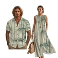 thumbnail image 1 of FOR U DESIGNS Green Tree Leaf Print Linen-Like Couple Matching Outfits Men's Button Down Shirt Women's Sleeveless Dress with Pockets for Beach Vacation, 1 of 7