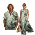 thumbnail image 1 of FOR U DESIGNS Green Tree Leaf Print Matching Outfits Linen-Style Couple Clothes Sets Sleeveless Summer Dresses for Women, Men's Casual Button-Down Shirts, 1 of 7
