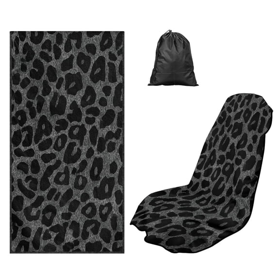 FOR U DESIGNS Grey Leopard Print Car Seat Towel Cover with Storage Bag, Universal Front Seat Protector, Absorbent Microfiber Towel for Gym, Running, Swimming, 2 Pack