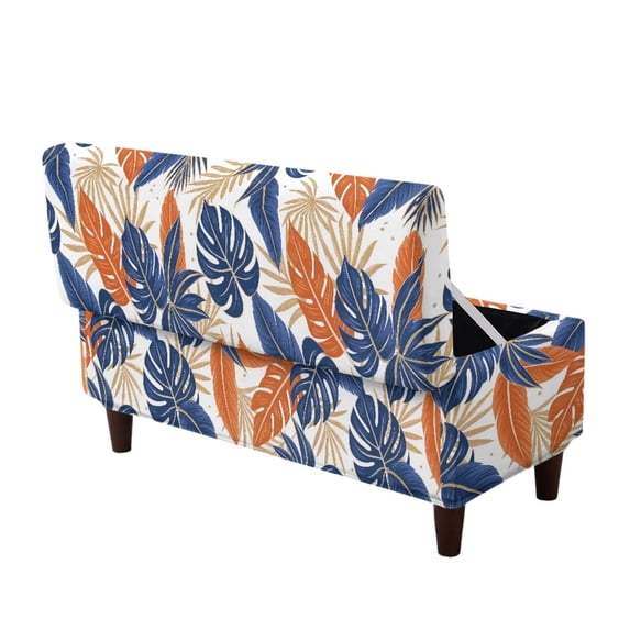 FOR U DESIGNS Hawaii Monstera Leaf Print Ottoman Cover Stretch Flip-Top Storage Bench Slipcover, Washable Footstool Protector with Elastic Bottom, Anti-Slip Soft Furniture Slipcover for Pets Kids