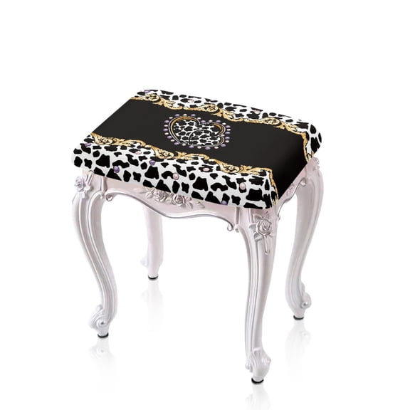 FOR U DESIGNS Heart Cow Pattern Stool Covers Rectangle 2 Pieces Comfortable Bar Chairs Covers Elastic Vanity Stool Cover Stool Upholstered Protector Slipcover