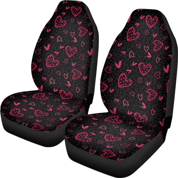 FOR U DESIGNS Heart Leopard Pattern Car Seat Covers Breathable Car Seat Cover Protector Set for Front Seat, 2 PCS Stretchy Auto Interior Covers Fit for SUV, Truck, Van