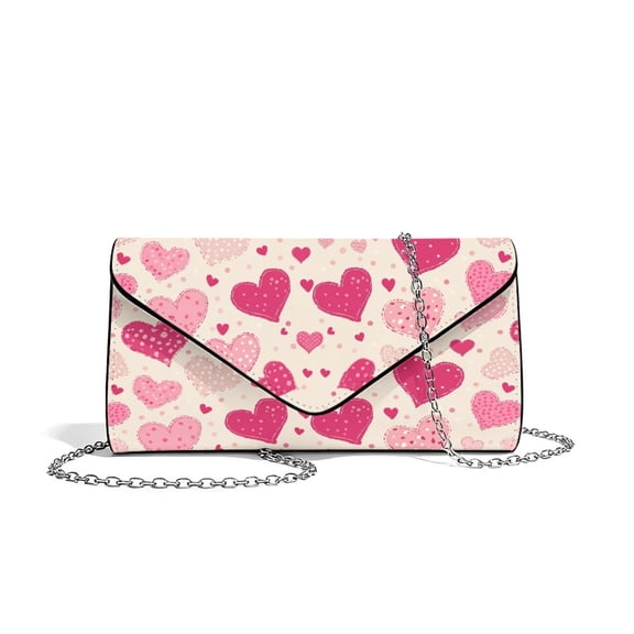 FOR U DESIGNS Heart Pink Clutch Purses for Women PU Leather Evening Bag Lightweight Crossbody Shoulder Envelope Bag Valentine's Day Gift with Detachable Chain