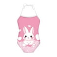 thumbnail image 1 of FOR U DESIGNS Heart Rabbit Halter Swimsuit for Kids Girls 3-4 Years Old Comfy Swimwear for Beach Surfing Pink One Piece Bathing Suit Cute Summer Beachwear, 1 of 6