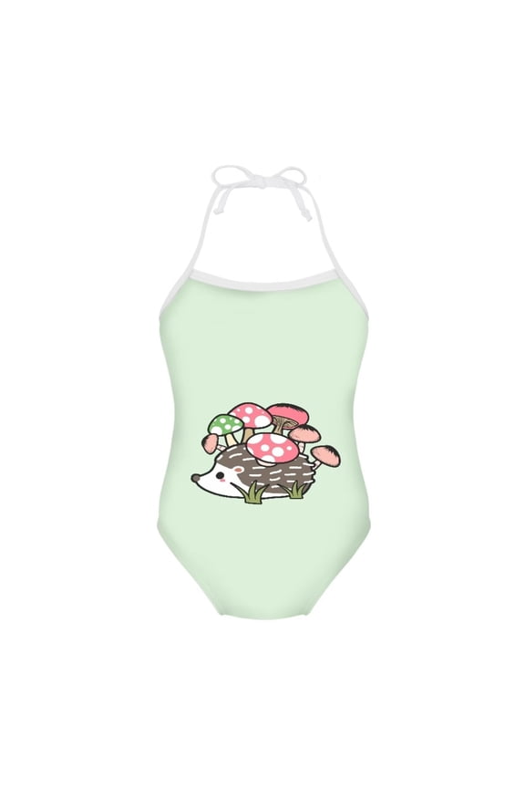 FOR U DESIGNS Hedgehog Mushroom Lace up Swimsuit for Swimming Surfing Fashion Cute One-Piece Sleeveless Bathing Suits Green Girls Summer Swimwear Size 3-4