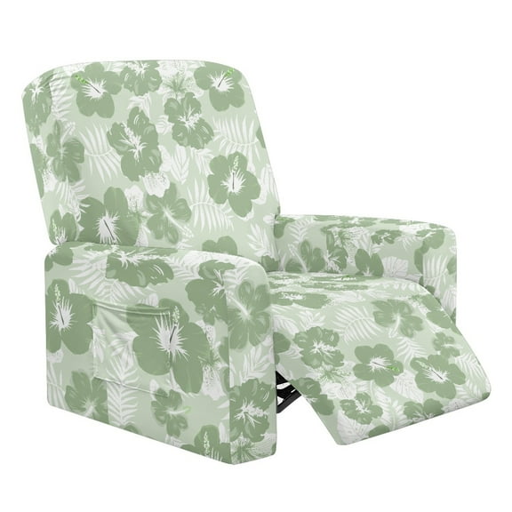 FOR U DESIGNS Hibiscus Green Pattern Recliner Chair Covers Stretch Lazy Boy Recliner Covers Protector with Armrest, Reusable Reclining Slipcovers with Storage Pocket