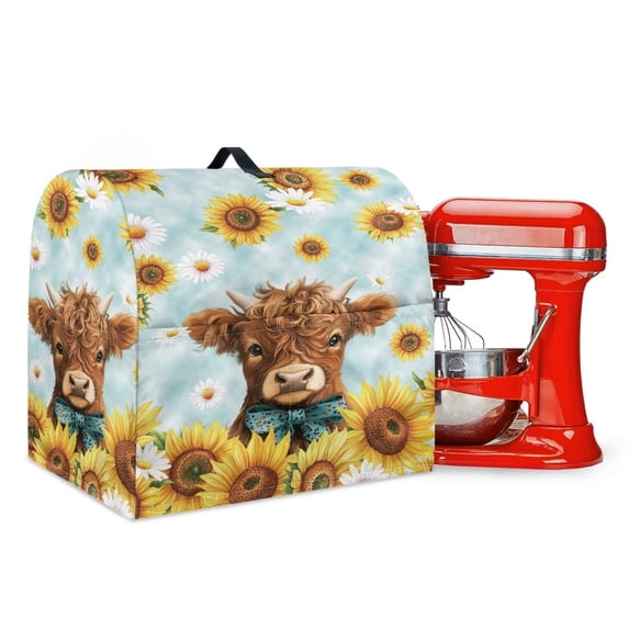 FOR U DESIGNS Highland Cow Sunflower Daisy Kitchen Aid Mixer Cover Stain Resistant Stand Mixer Dust Covers Food Processor Covers Protective with 2 Organizer Bag for Accessories - L