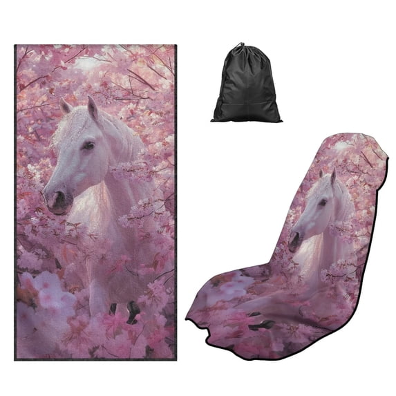 FOR U DESIGNS Horse Cherry Blossom Print Car Seat Protector Towel Universal Fit for Front Seats, Multi-Purpose Running Towel for Outdoor Sport, Yoga, and Summer Travel, 2 Pack