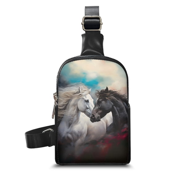 FOR U DESIGNS Horse Crossbody Sling Bag for Women Trendy Shoulder Bag PU Leather Chest Pack Bag with Adjustable Strap & 4 Card Slot Zipper Fanny Pack for Hiking Travel
