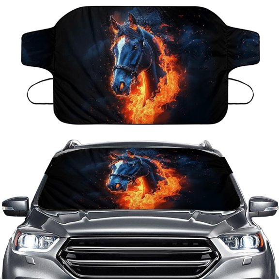 FOR U DESIGNS Horse Flame Print All-Weather Car Windshield Cover for Ice and Snow, Windshield Protector for Car Suv Auto Winter Ice Sunshade Protector, 55.9 x 37.7 Inches