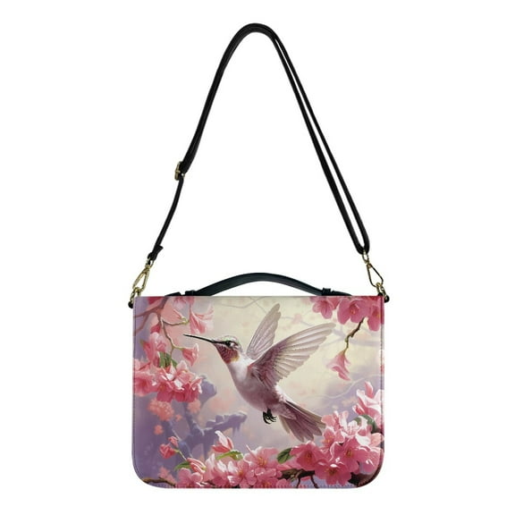 FOR U DESIGNS Hummingbird Bible Bible Covers for Women Cherry Blossom PU Leather Bible Bag Size 2XL with Adjustable Strap Sturdy Bible Protective Carrier Portable Crossbody Bible Bag