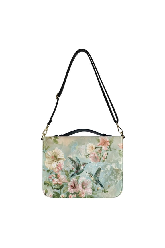 FOR U DESIGNS Hummingbird Flower Bible Cover for Women Soft Bible Case with Shoulder Strap Leather Bible Bags Organizer Size Medium Portable Bible Case Bag Book Carrying Case