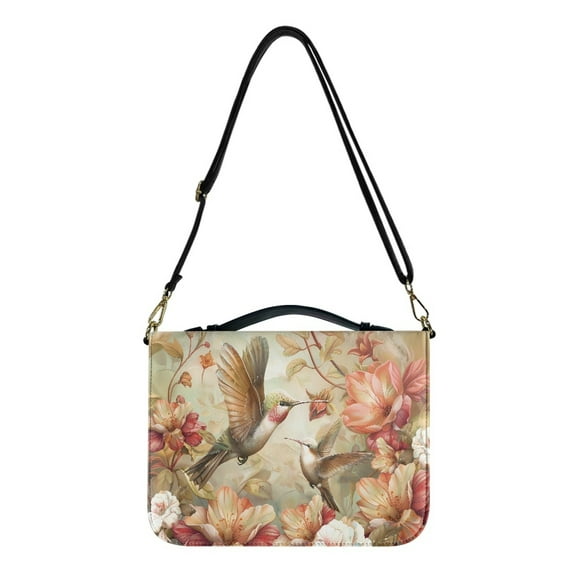 FOR U DESIGNS Hummingbird Flower Leather Bible Cover Easy to Clean Bible Case Carrying Book Case Size 2X-Large Wear Resistant Bible Bag for Bible Lover Soft Bible Study Tote Bag