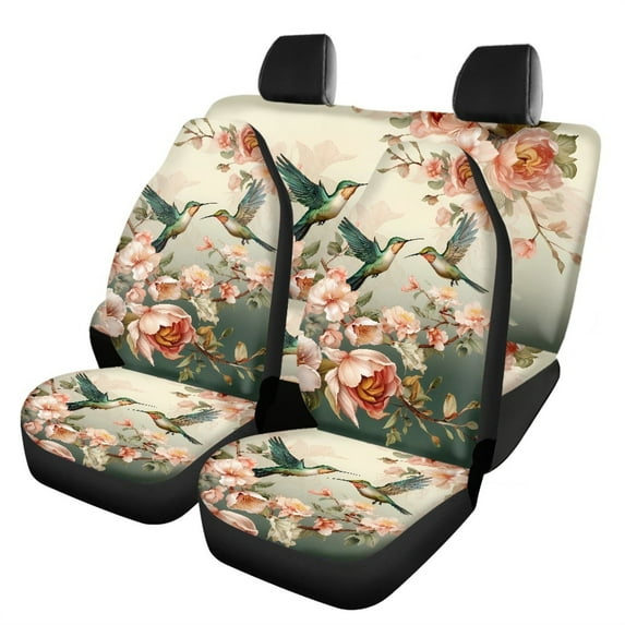 FOR U DESIGNS Hummingbird Flower Pattern Car Seat Cover Waterproof Front and Rear Split Bench for Cars Scratch-Resistant Auto Interior Decoration for Vehicle Trucks Van SUV