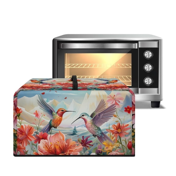 FOR U DESIGNS Hummingbird Hibiscus Pattern Microwave Oven Dust Cover Stain Resistant Shield for Countertop Appliances Washable Machine Protector Decorative with Top Handle-S