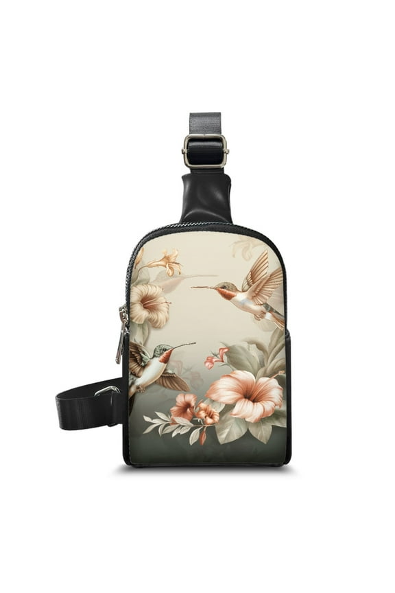 FOR U DESIGNS Hummingbird Small Sling Bag Aesthetic Crossbody Purse for Women Trendy PU Leather Shoulder Bag Flower Waist Packs with Inner Pocket Women's Fanny Packs