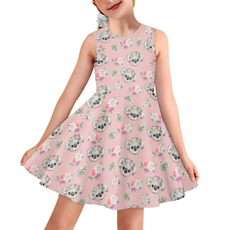 FOR U DESIGNS Koala Flower A Line Tank Dress for Kids Girls